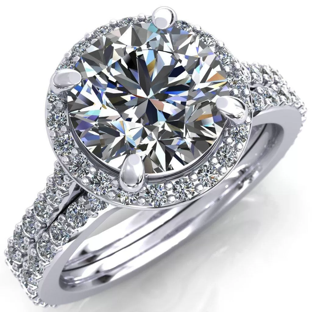 Saira Round Lab-Grown Diamond Center Stone 4 Prong Halo Engagement Ring