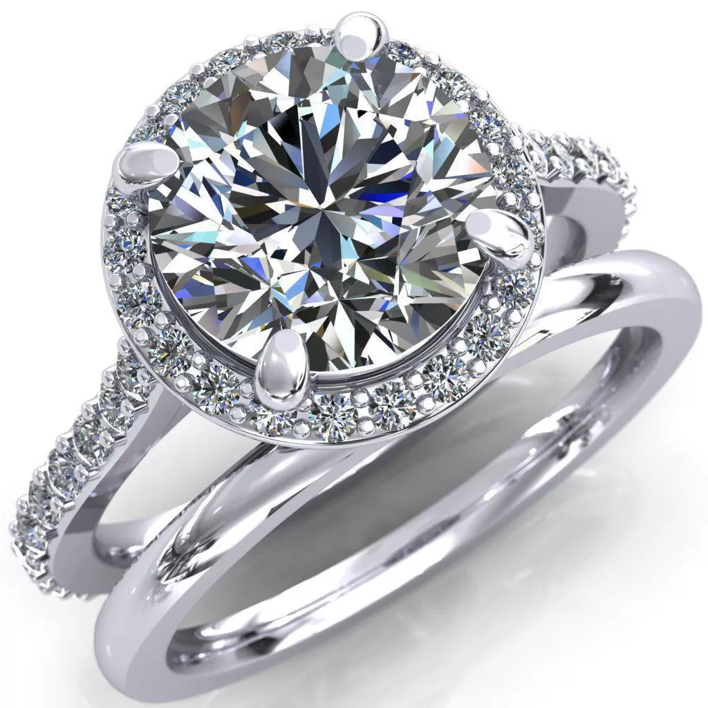 Saira Round Lab-Grown Diamond Center Stone 4 Prong Halo Engagement Ring