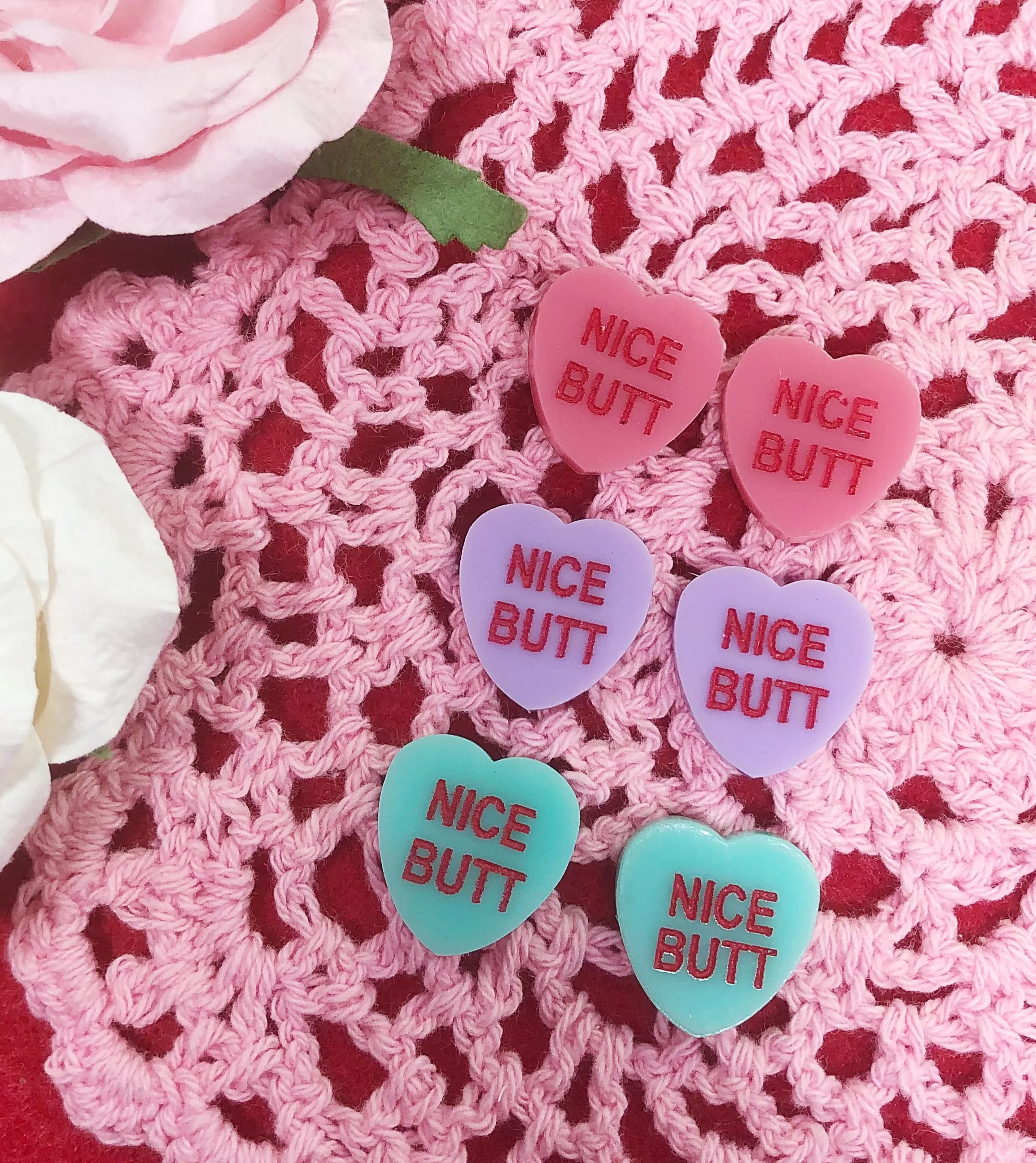 Sassy Conversation Hearts NICE BUTT Stud Earrings