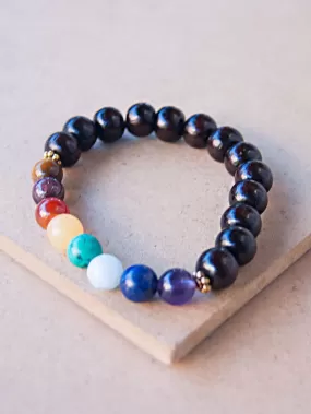 Seven Chakra Rose Wood Beaded Bracelet