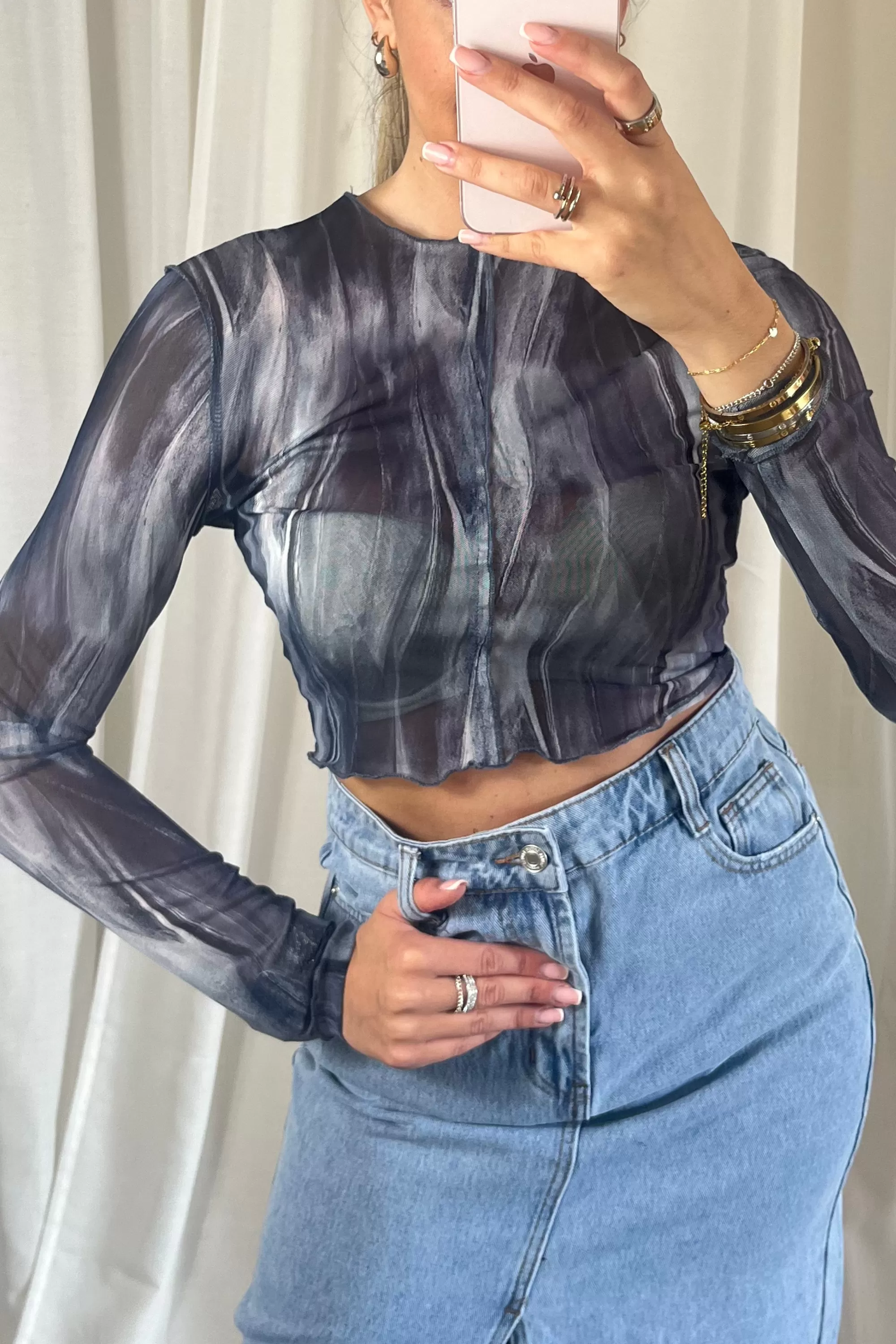 Sheer Mesh Long Sleeve Top