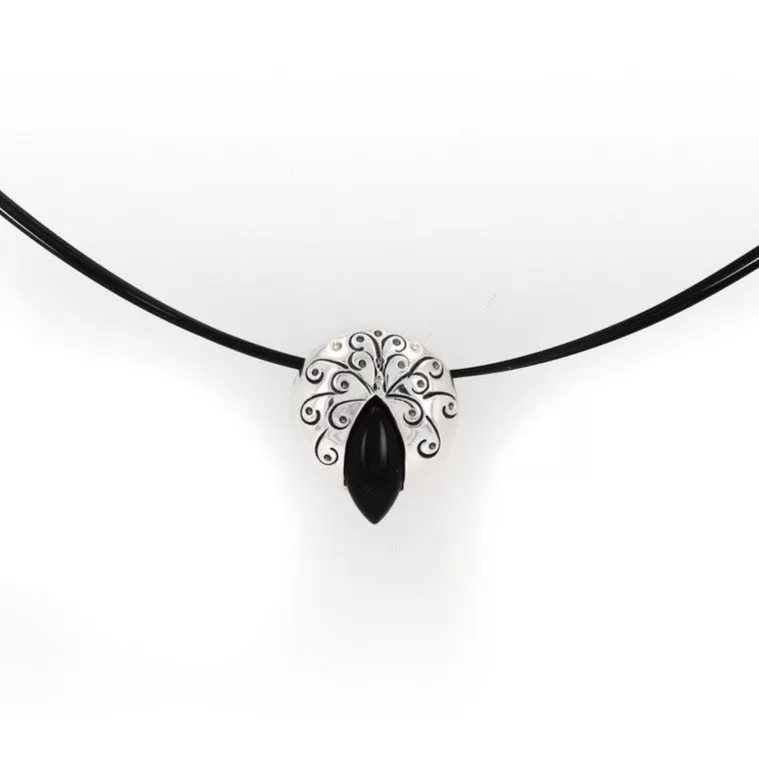 Signature Sterling Silver 12x6 Marquis Onyx Slide Necklace