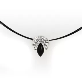 Signature Sterling Silver 12x6 Marquis Onyx Slide Necklace