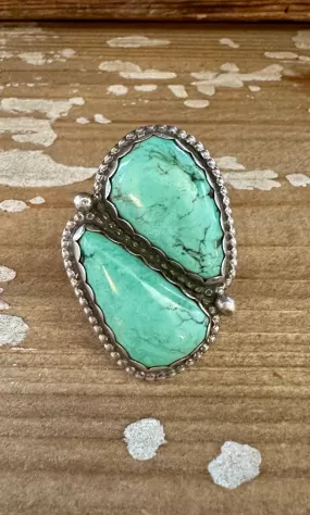 SISTER STONES Vintage Handmade Large Ring Sterling Silver, Turquoise  Size 9 1/4