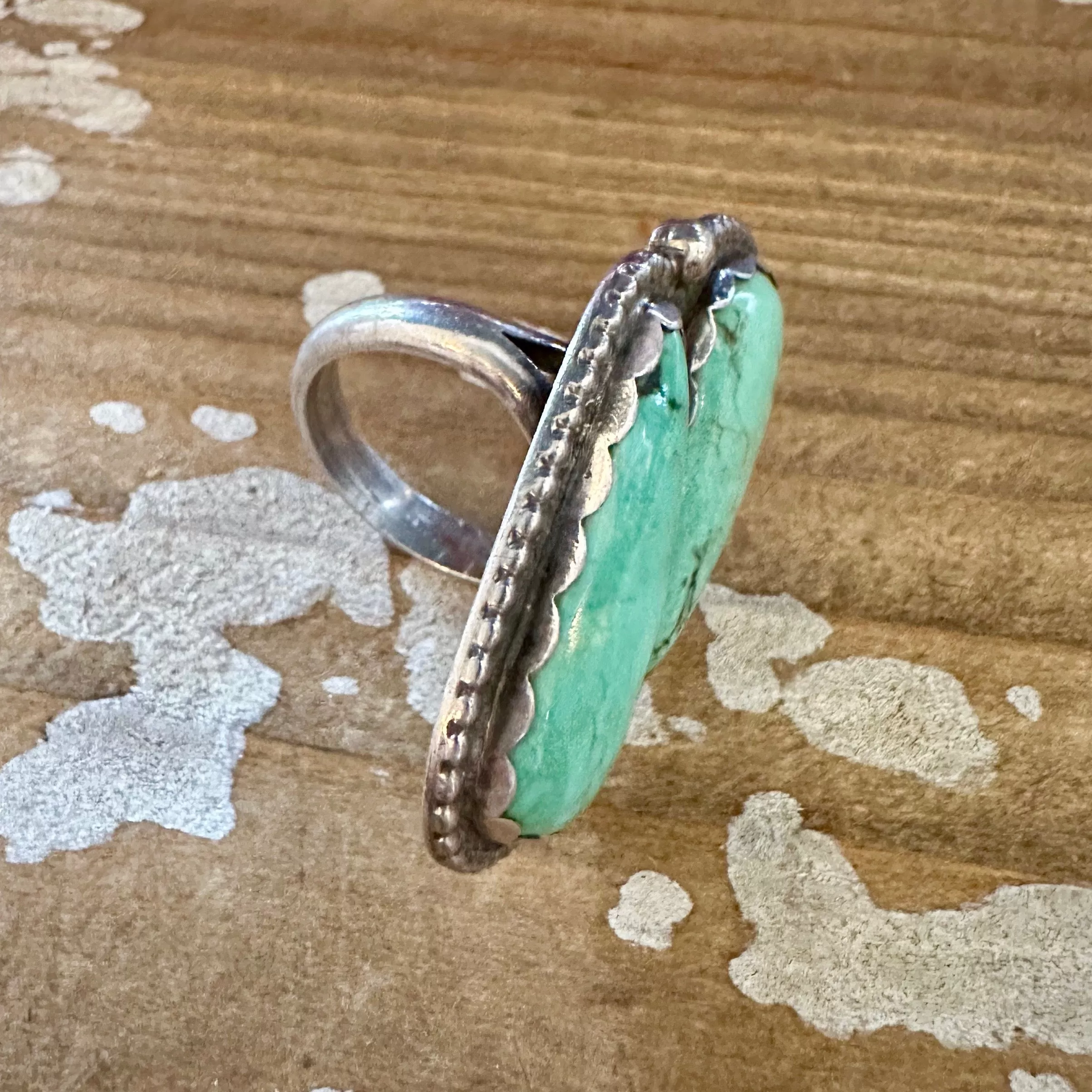 SISTER STONES Vintage Handmade Large Ring Sterling Silver, Turquoise  Size 9 1/4