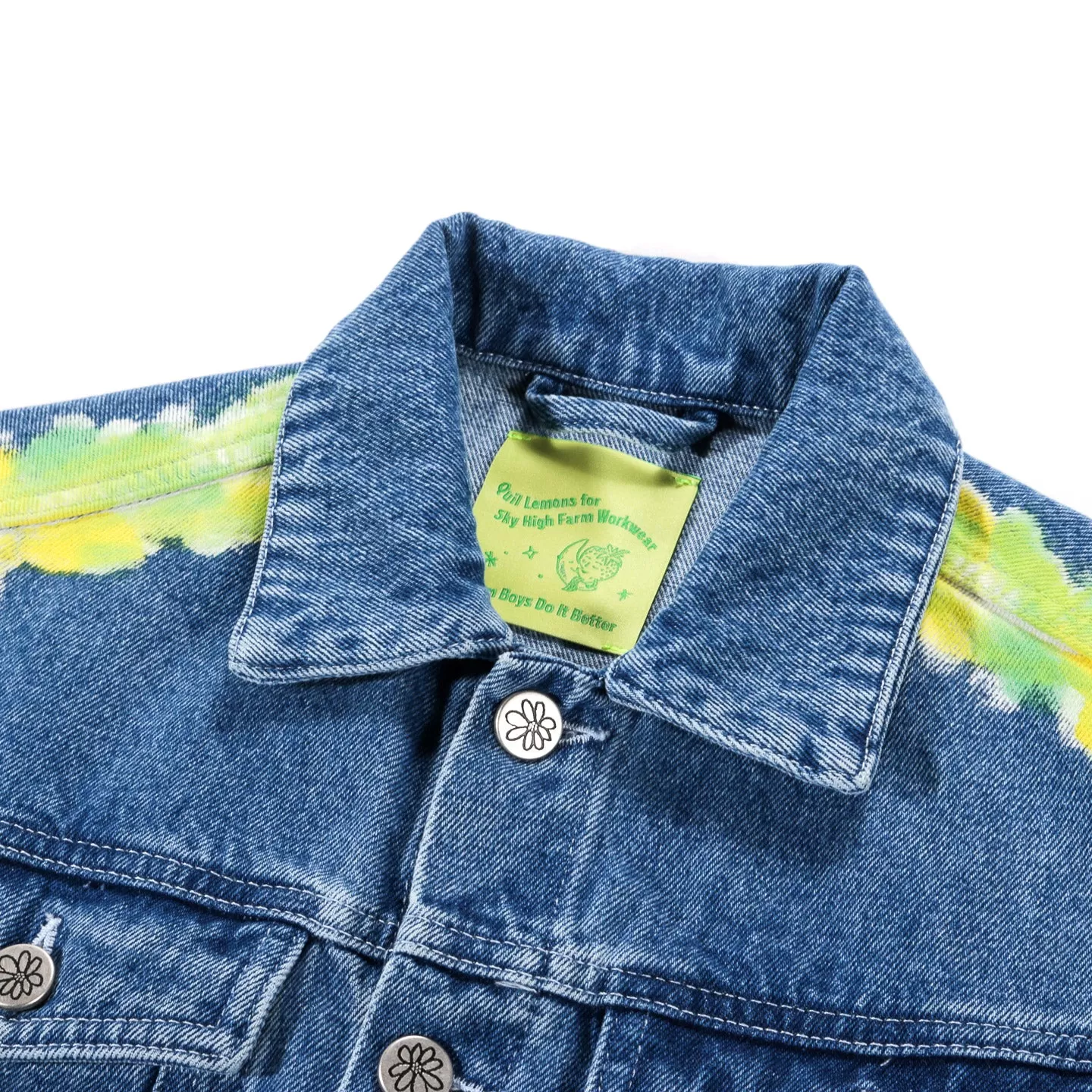 SKY HIGH FARM WORKWEAR QUIL LEMONS DENIM JACKET LIGHT BLUE