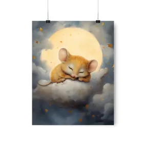 Sleeping little mouse and the moon, Cute sleeping Mouse, Nursery Decor, Kids room decor, stars, moon, sleeping animals Nursery Art, Watercolors, Nursery Wall Art