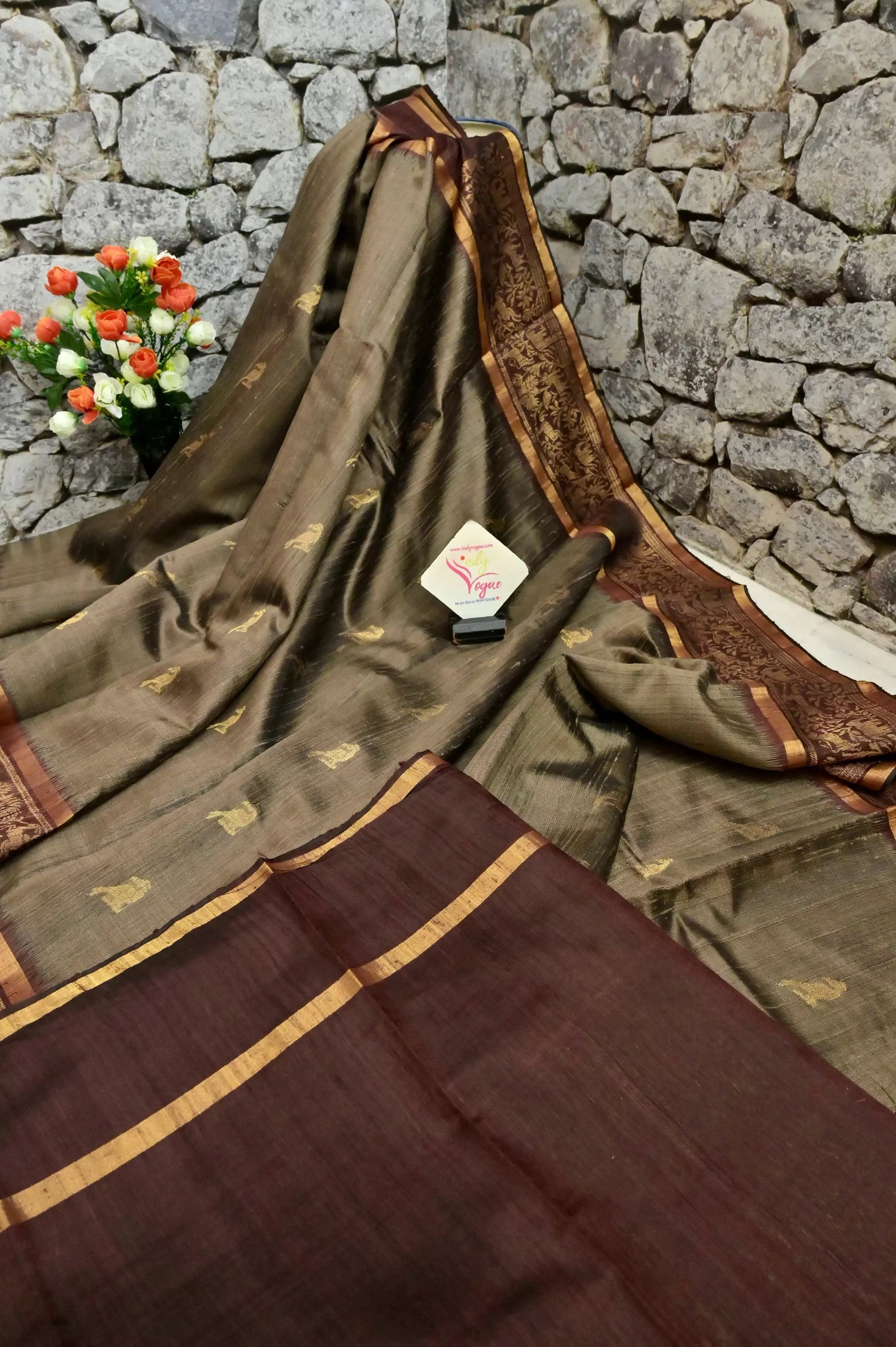 Snuff Brown Color Dupion Silk with Hand Woven Border and Jala Pallu