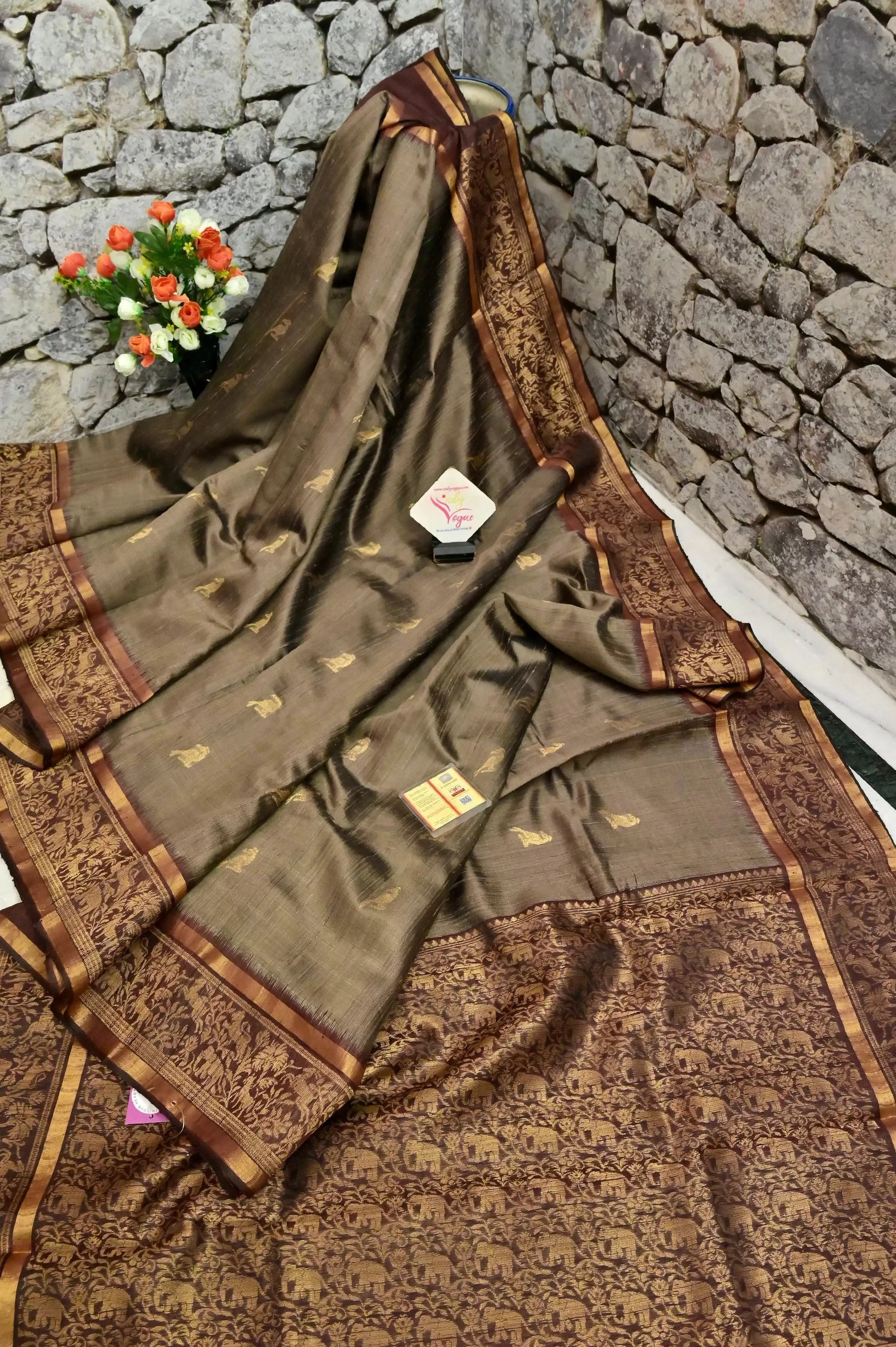 Snuff Brown Color Dupion Silk with Hand Woven Border and Jala Pallu