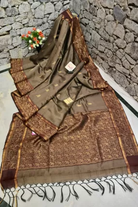 Snuff Brown Color Dupion Silk with Hand Woven Border and Jala Pallu