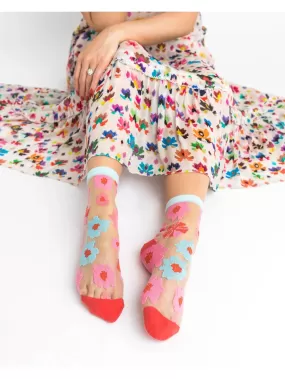 Sock Candy Ribbon Roses Sheer Ankle Sock