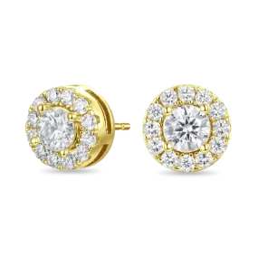 Solid Gold Halo Round Cut Stud Earring