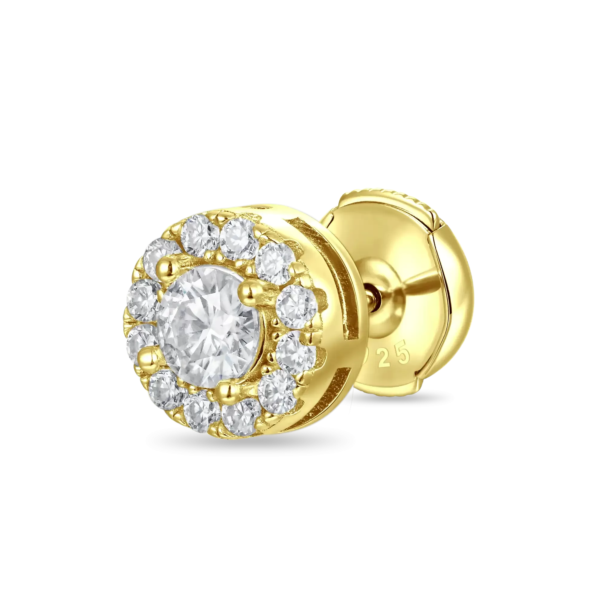 Solid Gold Halo Round Cut Stud Earring