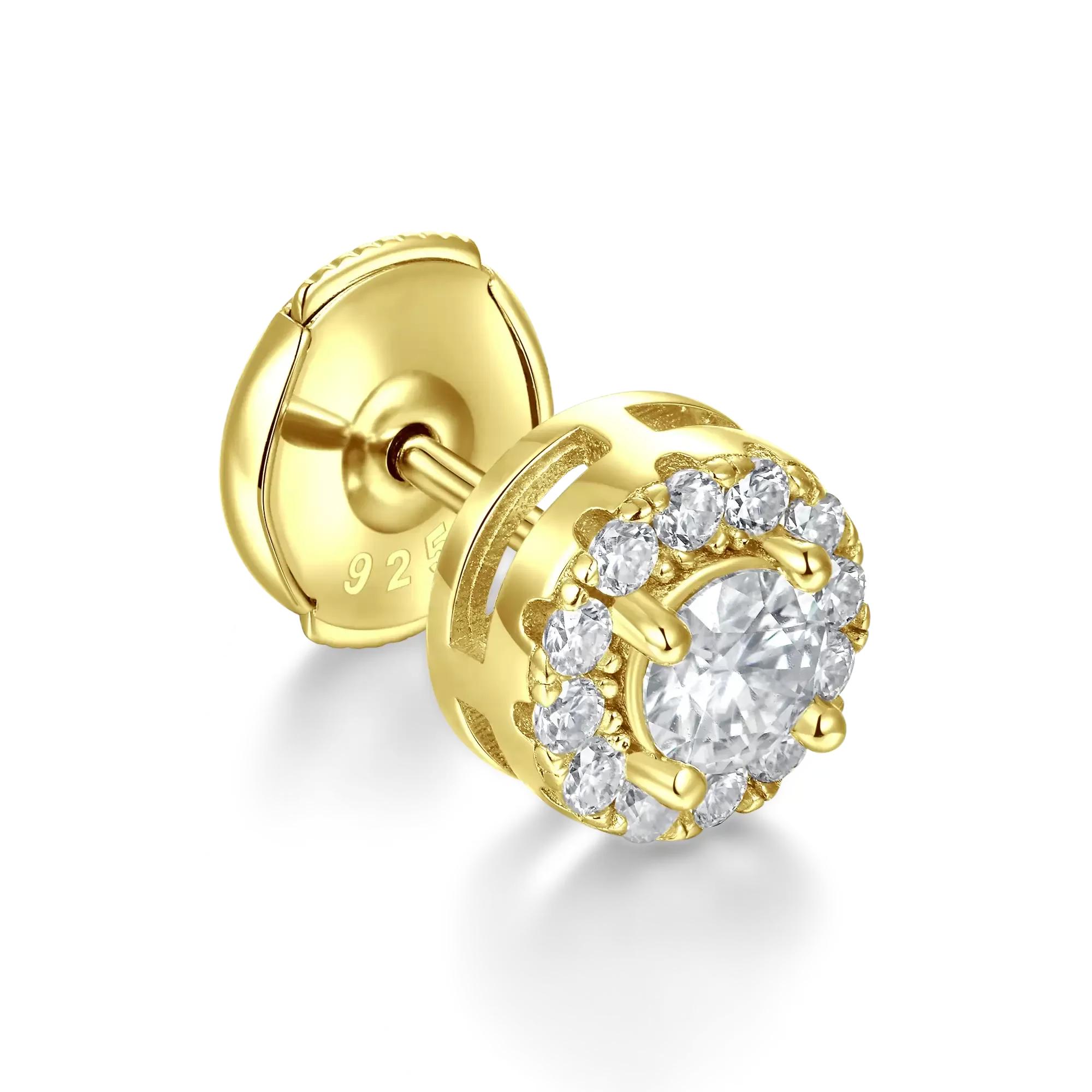 Solid Gold Halo Round Cut Stud Earring