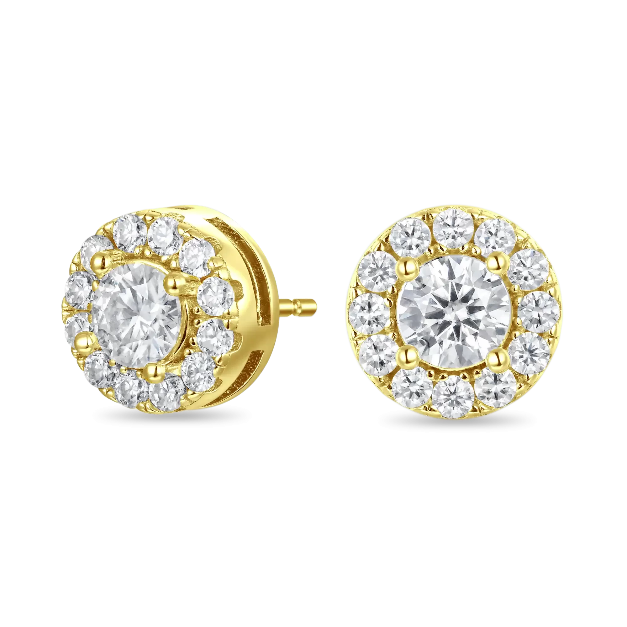 Solid Gold Halo Round Cut Stud Earring