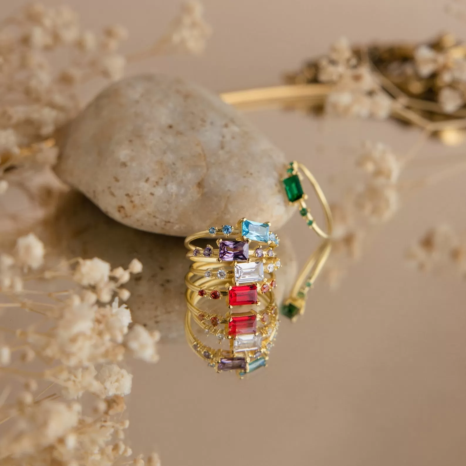 Space Baguette Birthstone Ring