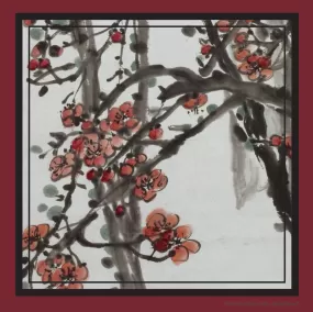 SPARKLE COLLECTION x HKMoA【PLUM BLOSSOMS】 100% Silk Scarf / Pocket Square (紅梅圖)(吳昌碩)