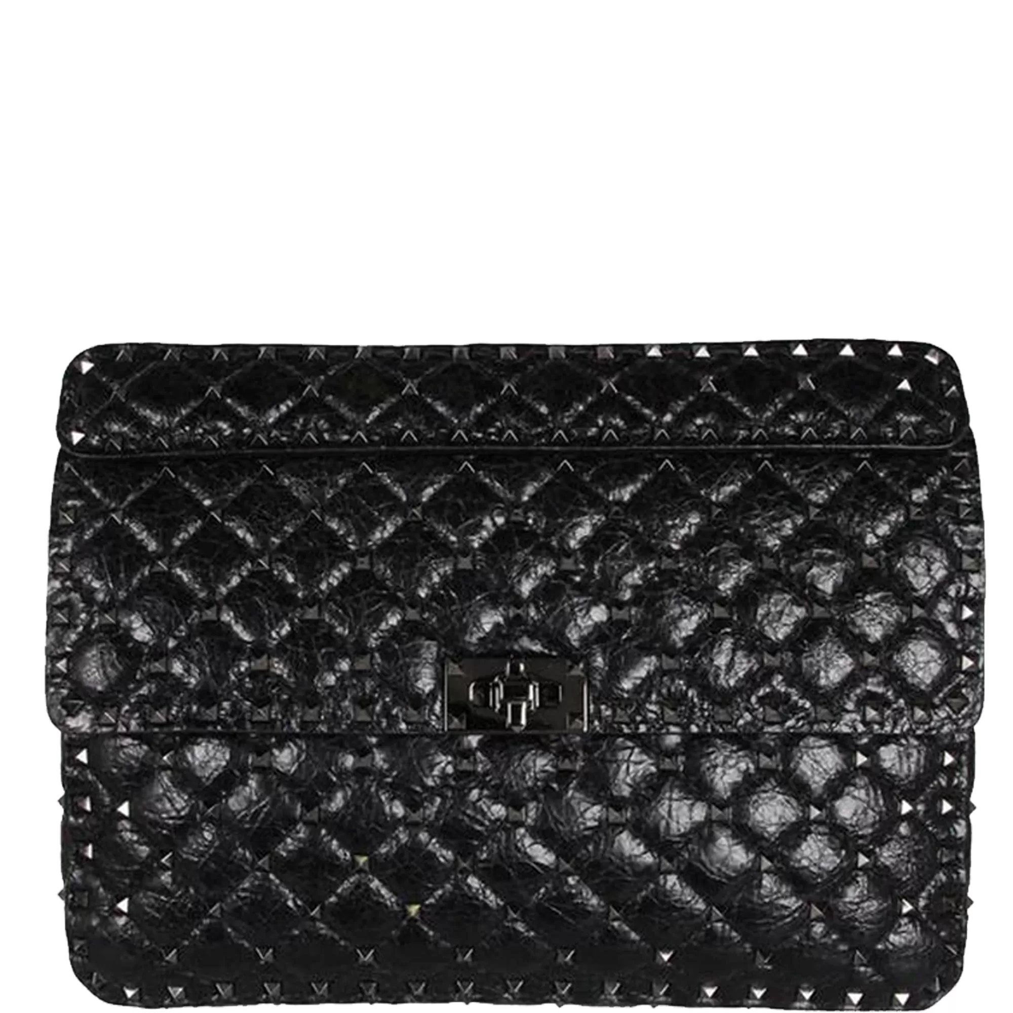 Spike Large Shoulder Crackle leather, Black/Gun Metal