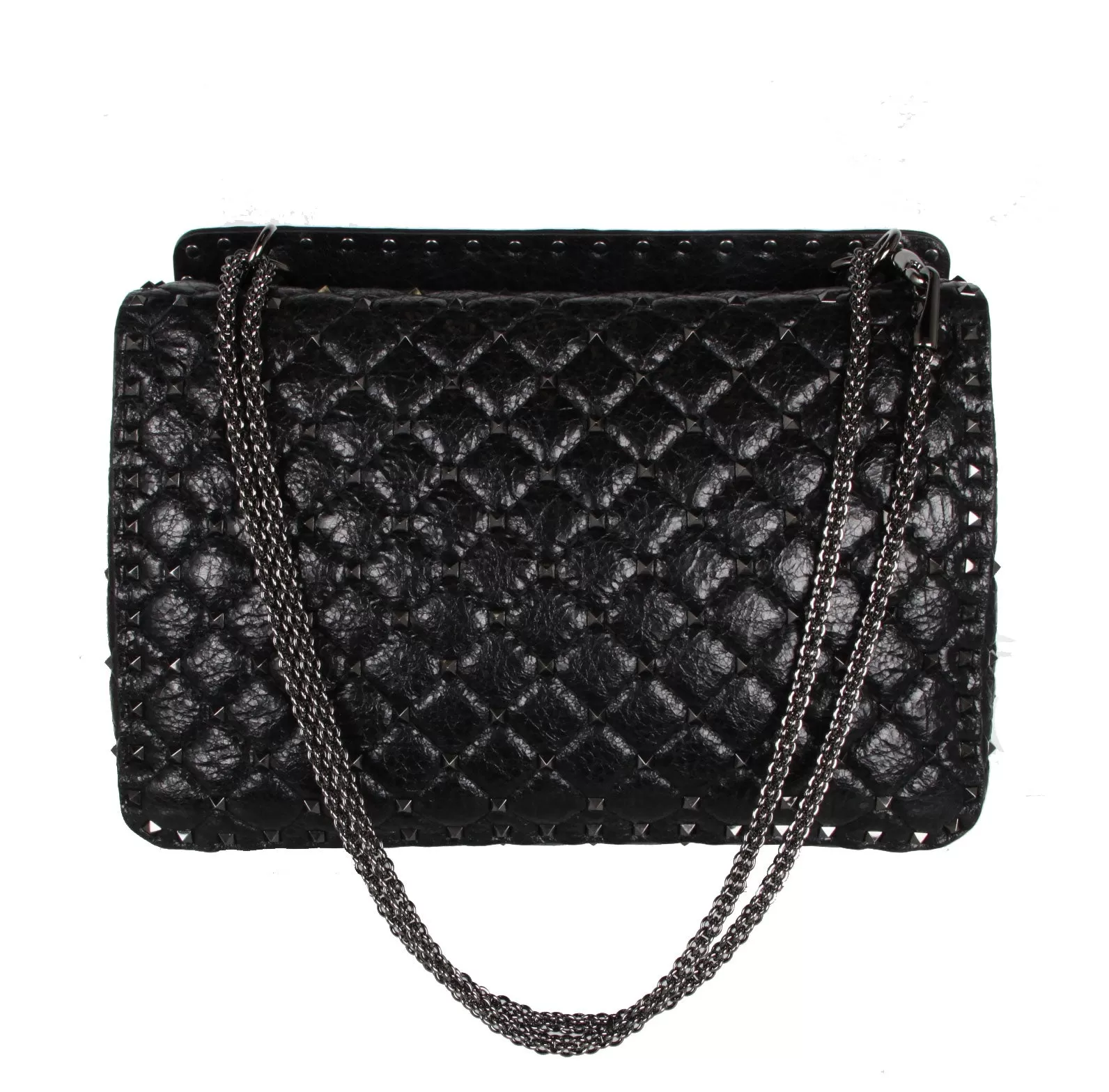 Spike Large Shoulder Crackle leather, Black/Gun Metal