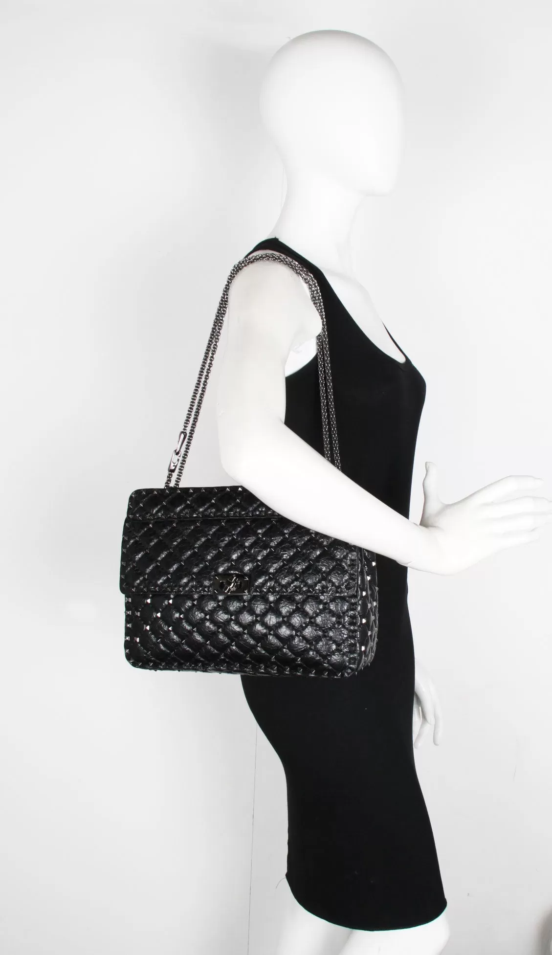 Spike Large Shoulder Crackle leather, Black/Gun Metal