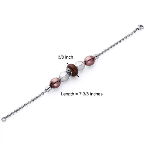 Stainless Steel Bracelet Tri-Color Charm, 7.25 Inch