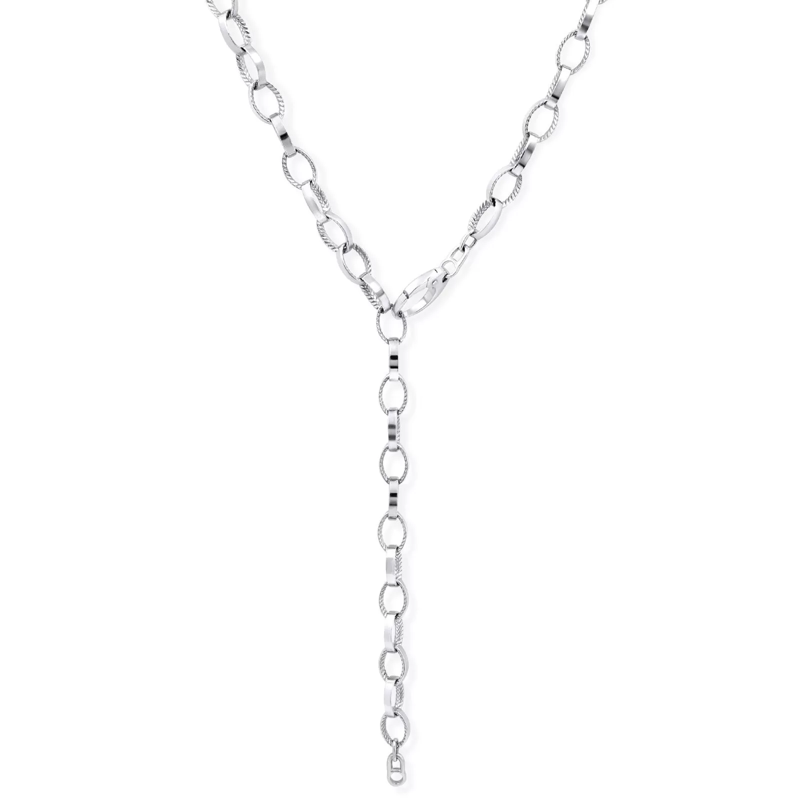 Sterling Silver - Braided Texture Oval Link Necklace