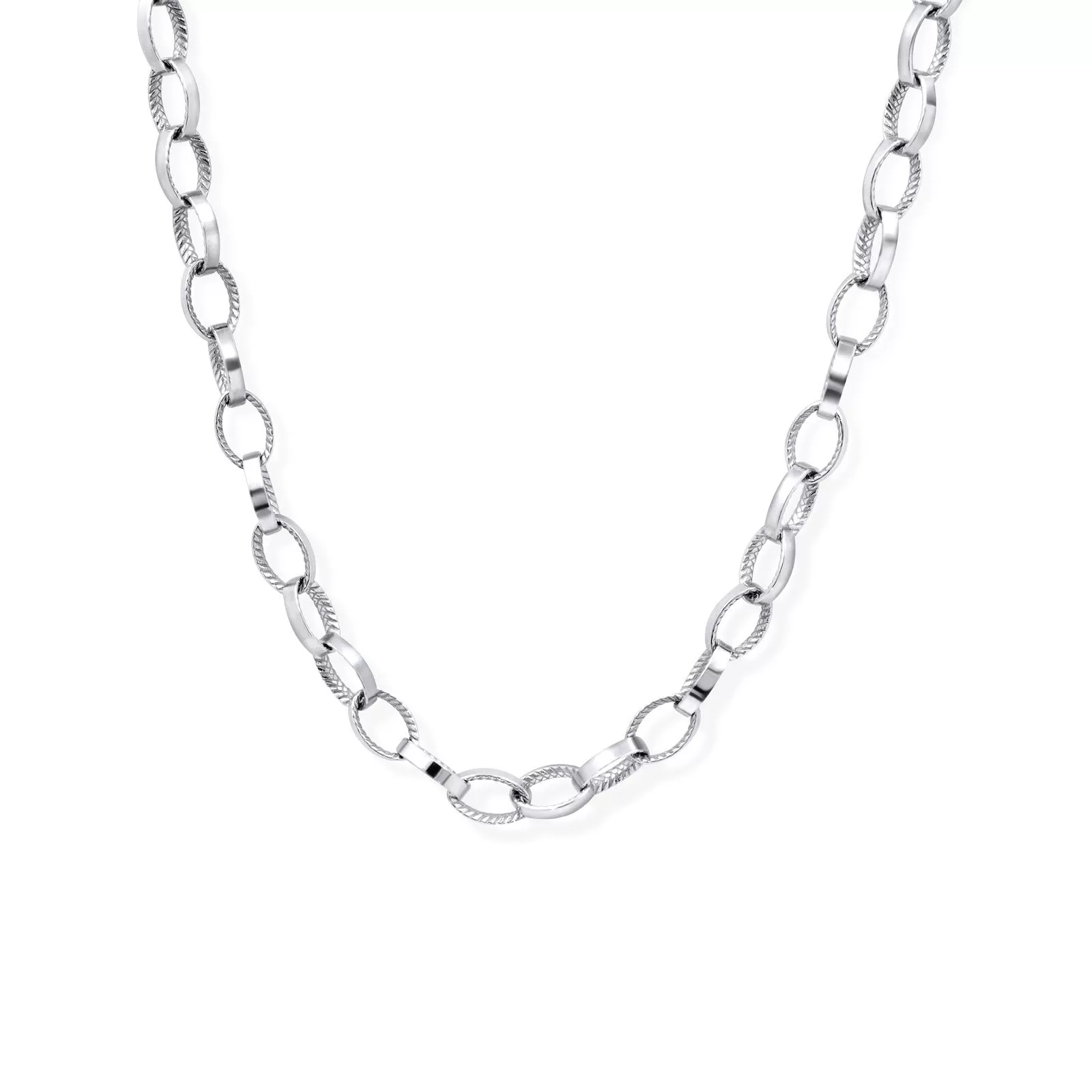 Sterling Silver - Braided Texture Oval Link Necklace