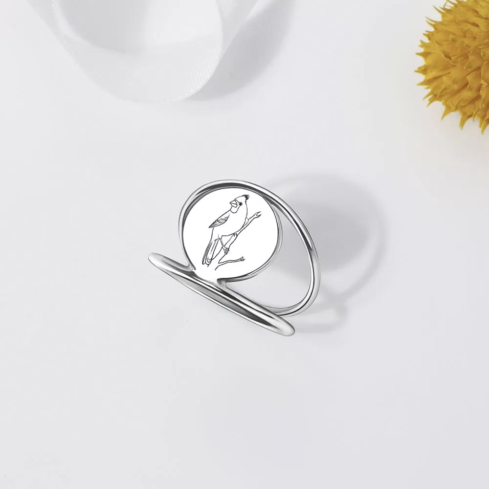 Sterling Silver Red Cardinal Bird Ring Our Love Never Dies Gifts for Women Mom