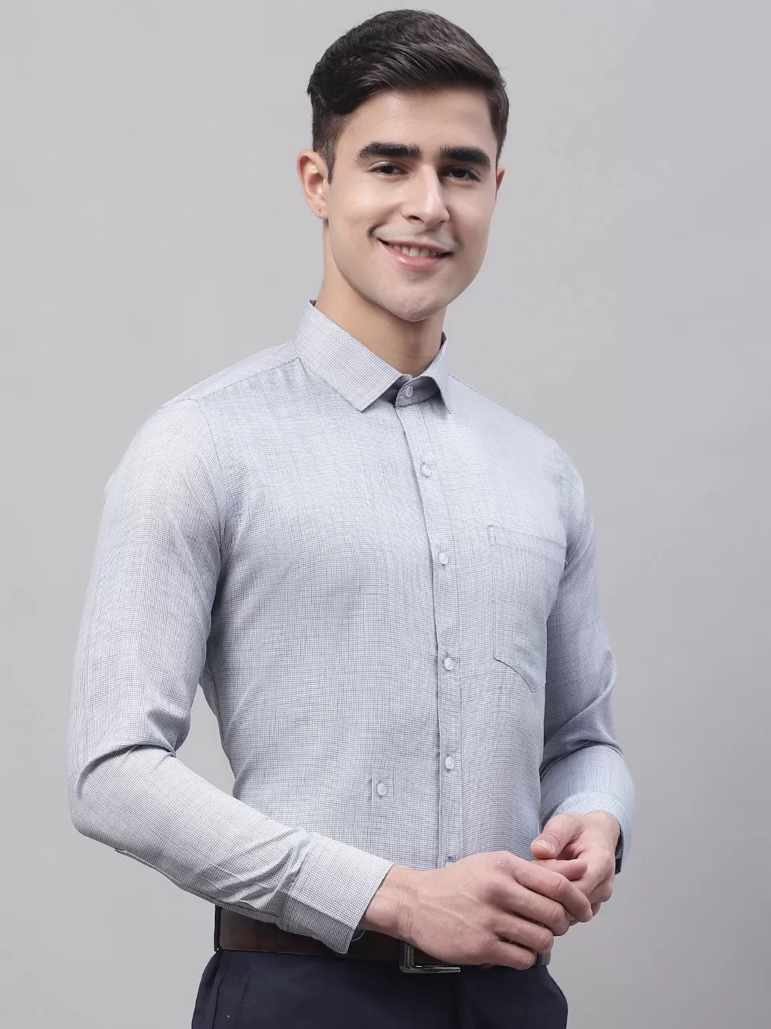 Style Quotient Men Blue and White Micro Checked Polycotton Regular Fit Formal  Shirt