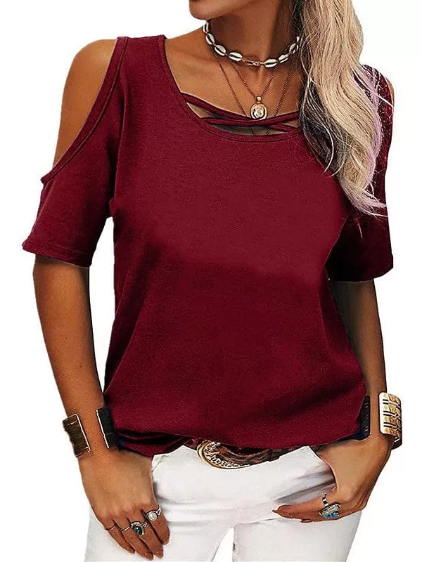 Stylish Burgundy Women's T-shirt with Various Neck Styles