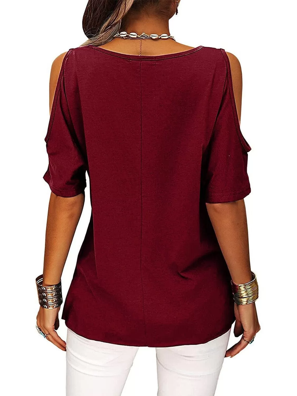 Stylish Burgundy Women's T-shirt with Various Neck Styles