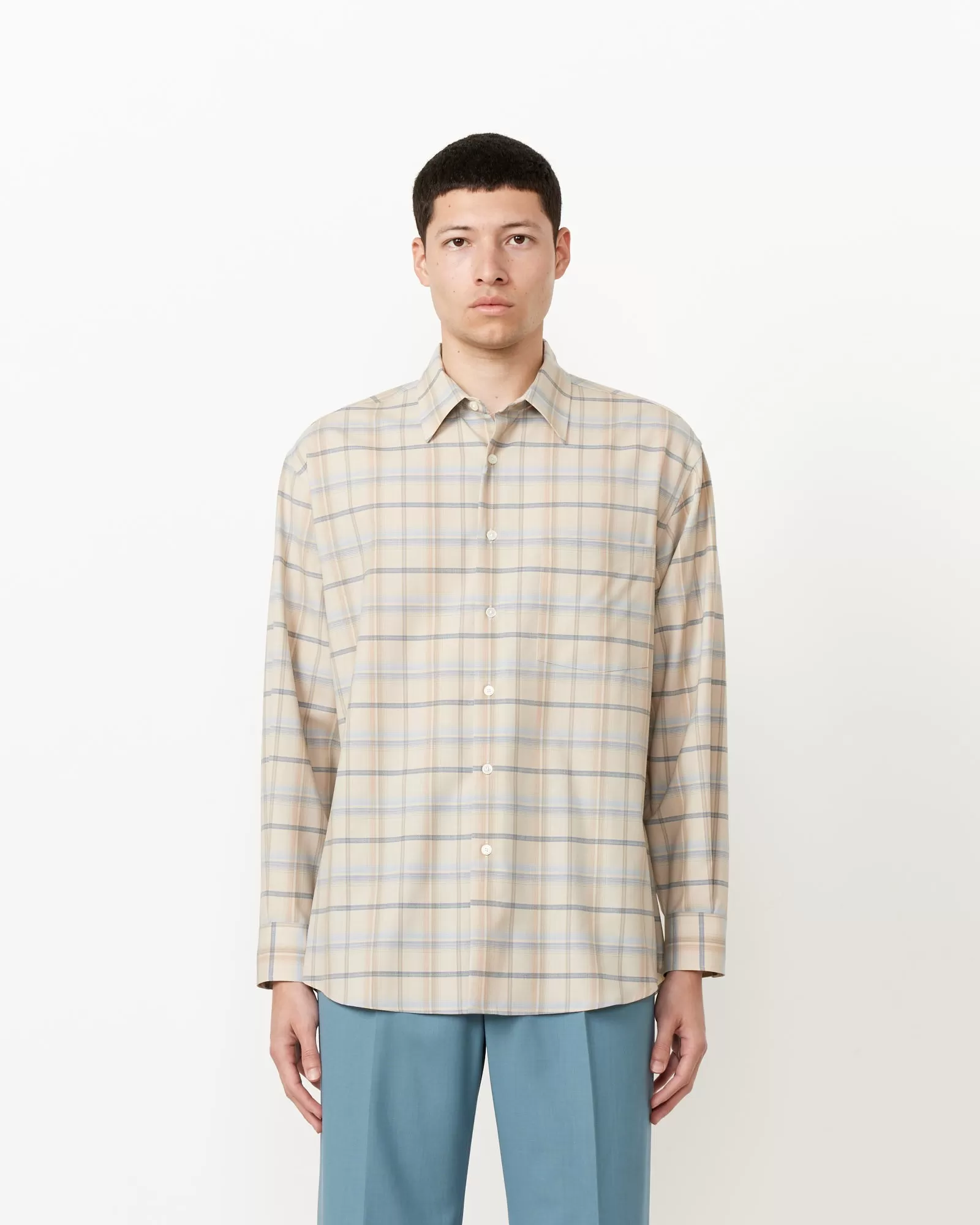 Super Light Check Shirt in Light Beige