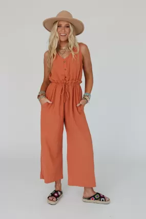 Take A Stride Solid Jumpsuit - Rust