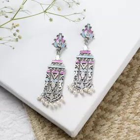 Teejh Heemal Pink and Blue Silver Oxidised Earring