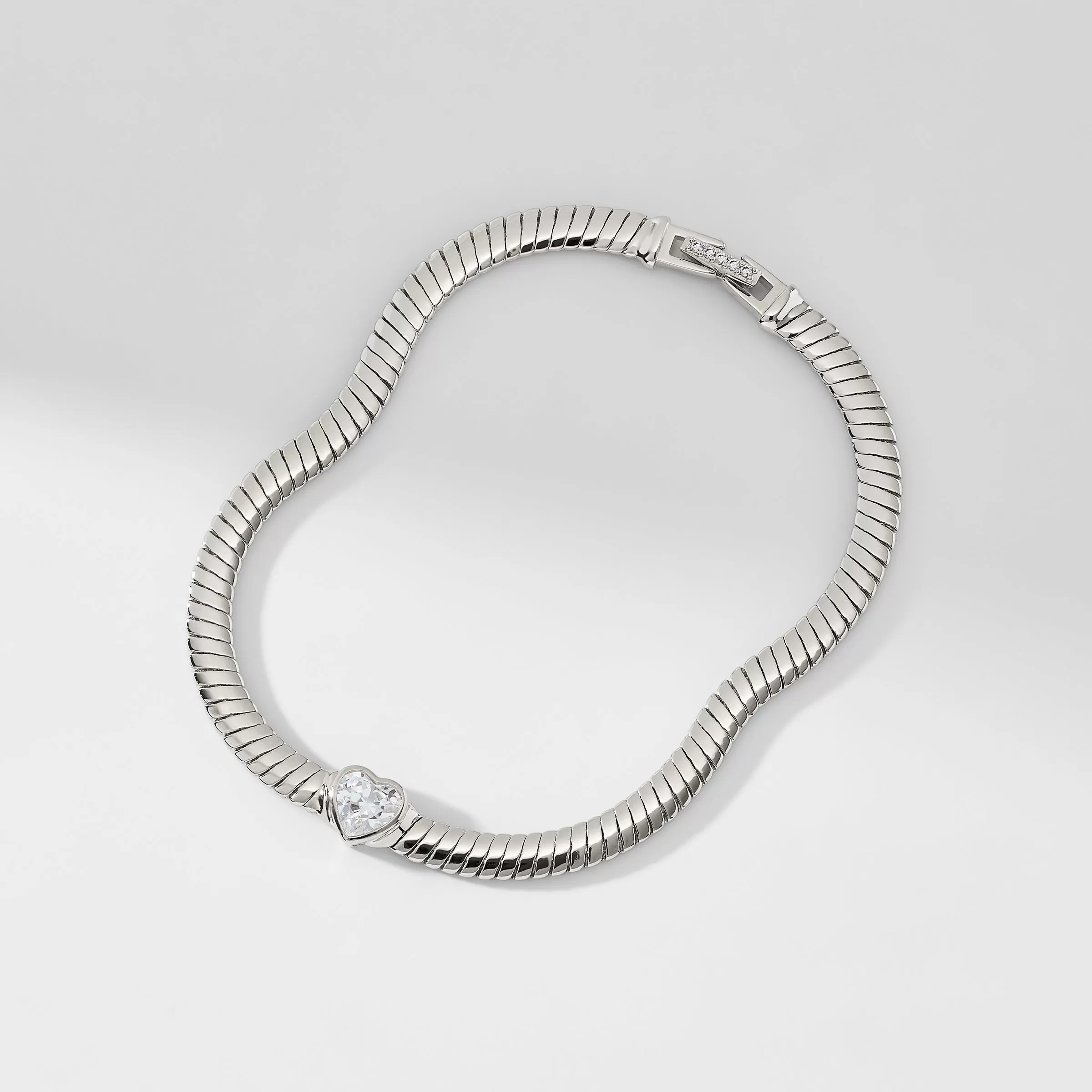 TENNIS ANYONE HEART CZ WOVEN CHAIN HEART BRACELET