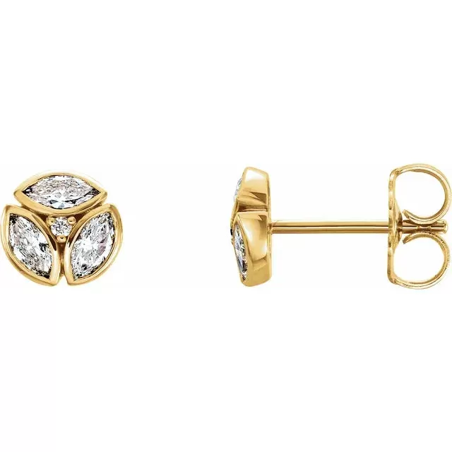 THREE STONES MARQUISE DIAMOND STUD EARRINGS