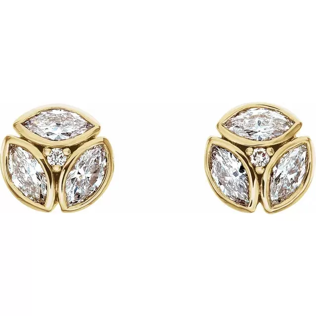 THREE STONES MARQUISE DIAMOND STUD EARRINGS