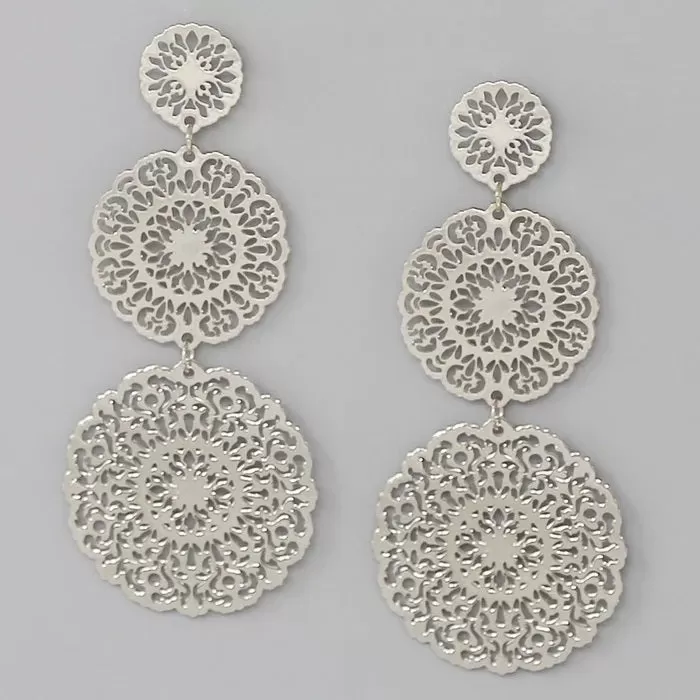 Tiered Filigree Silver Dangle Earrings