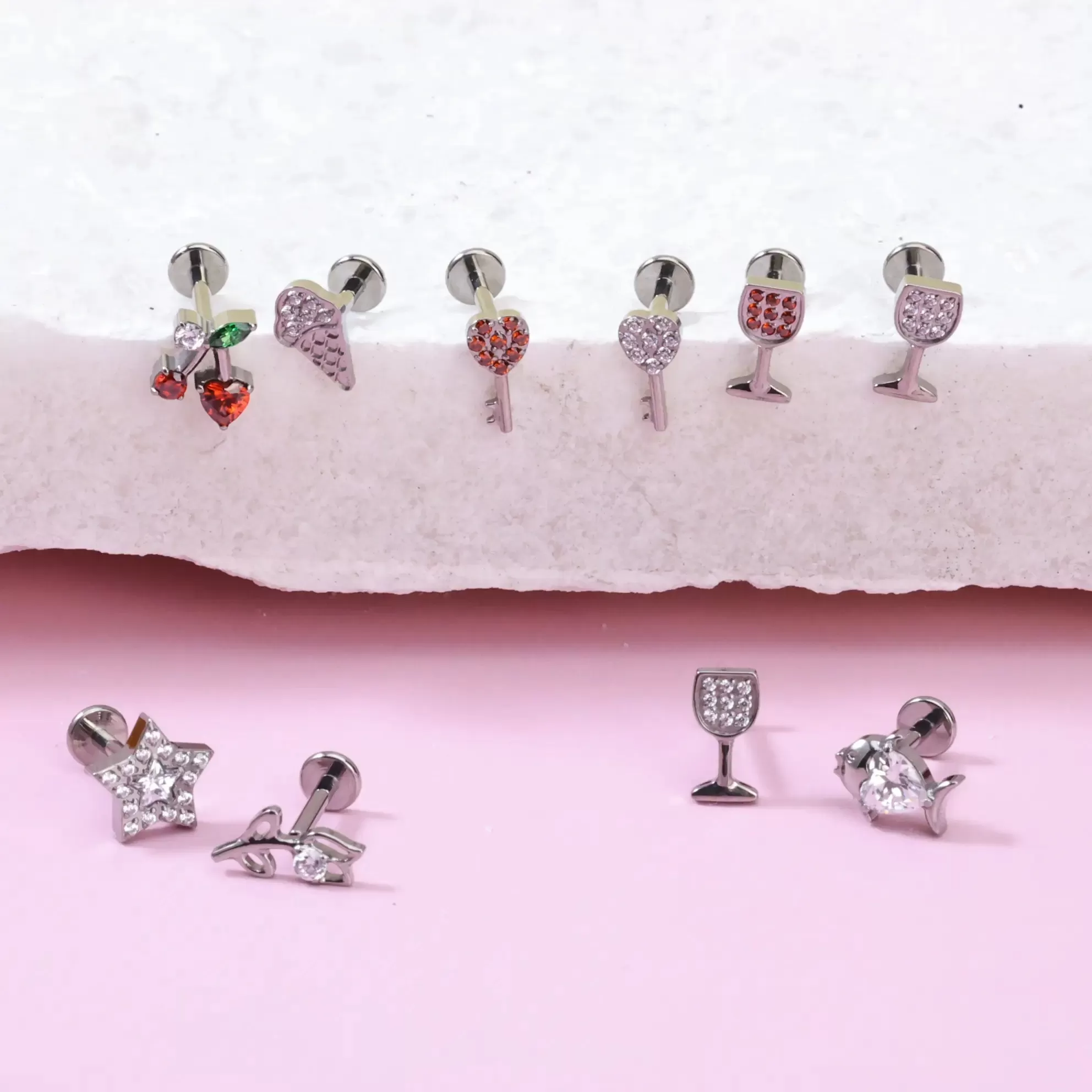 Titanium Red Wine Glass Piercing Stud