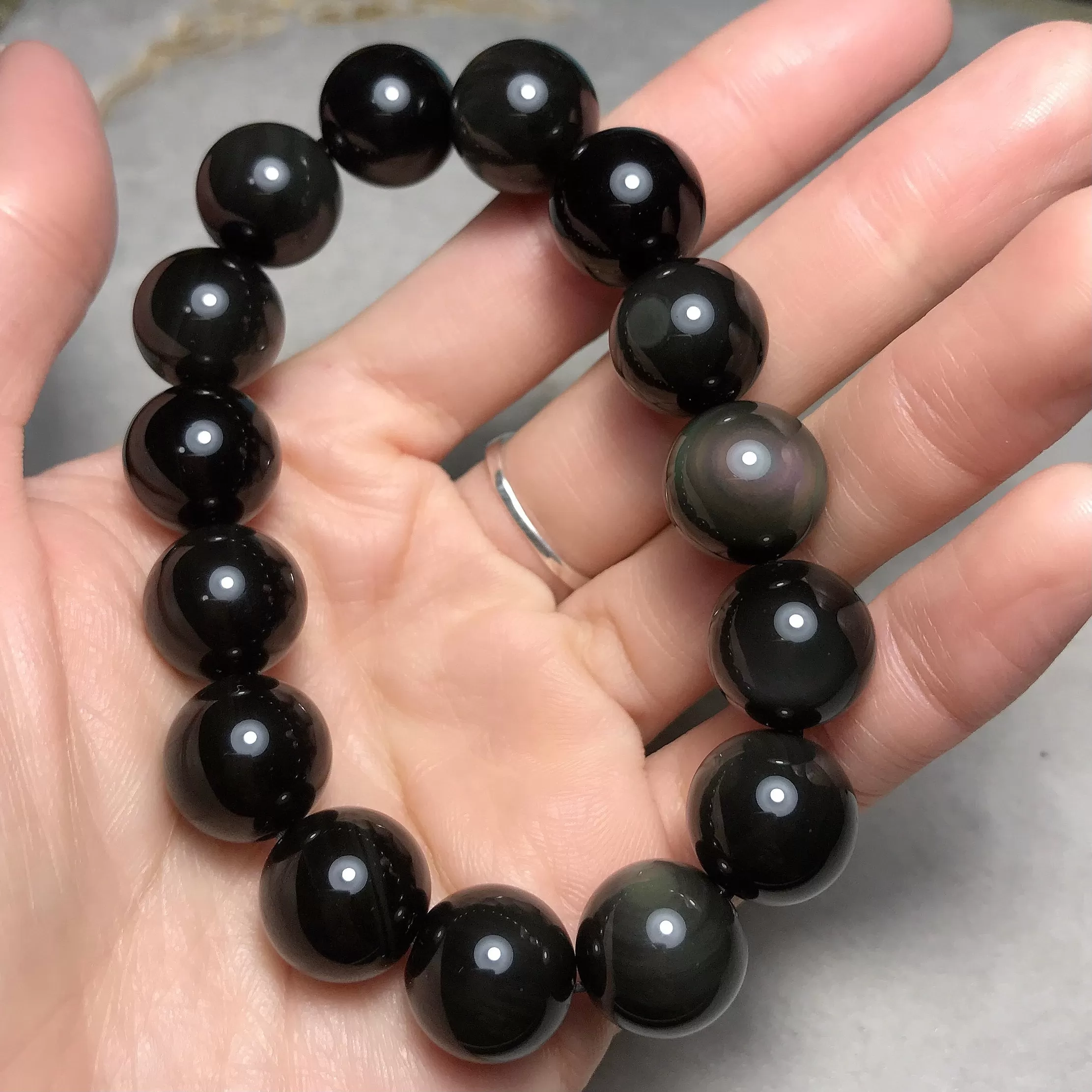 Top Grade Rainbow Obsidian Bracelet | Handmade Men Women Reiki Healing Stone | 1st Root Chakra Remove Negativity