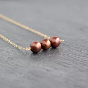 Triple 8mm Chocolate Brown Pearl Necklace