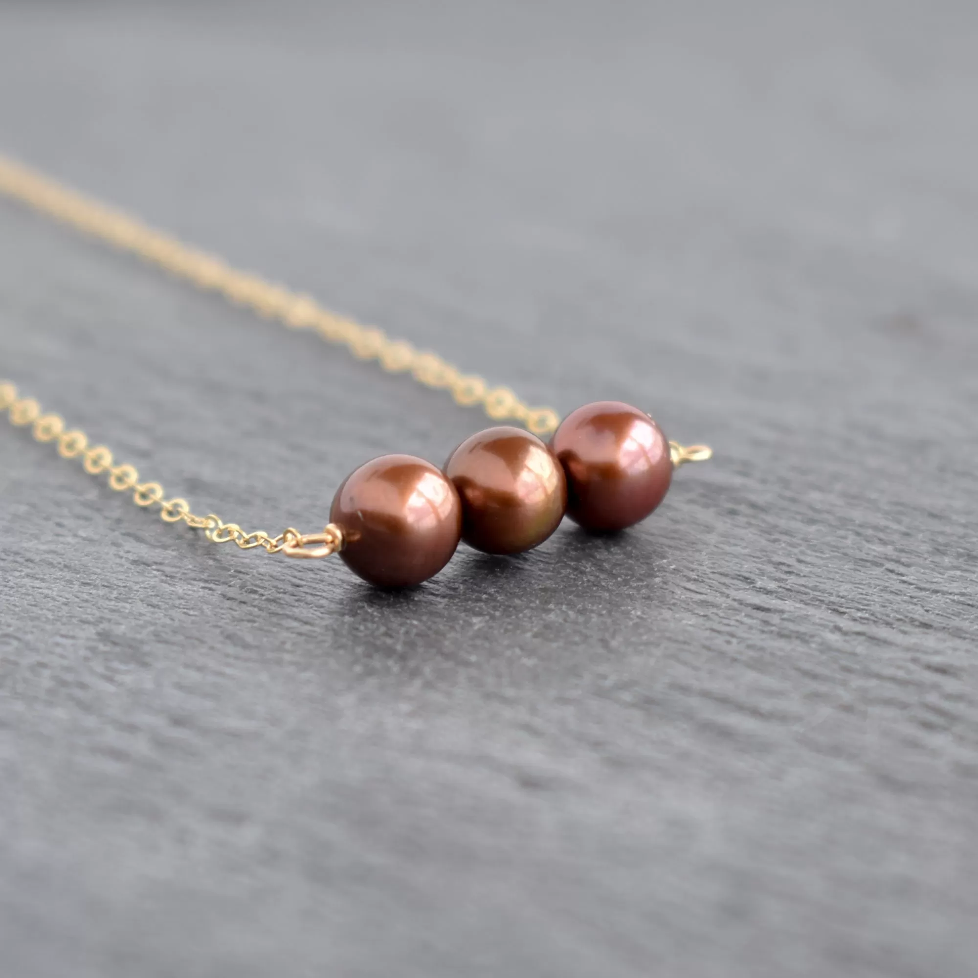 Triple 8mm Chocolate Brown Pearl Necklace