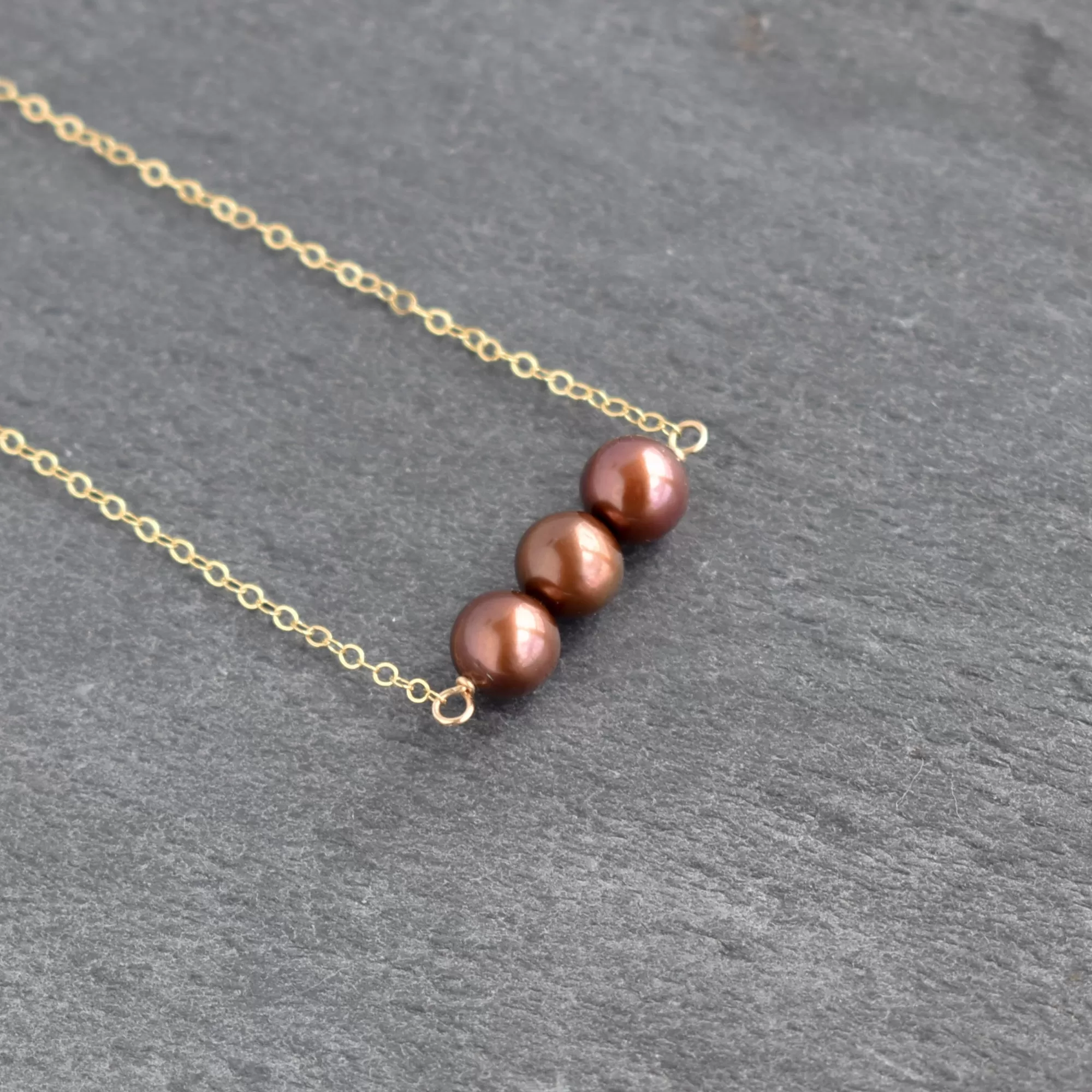 Triple 8mm Chocolate Brown Pearl Necklace