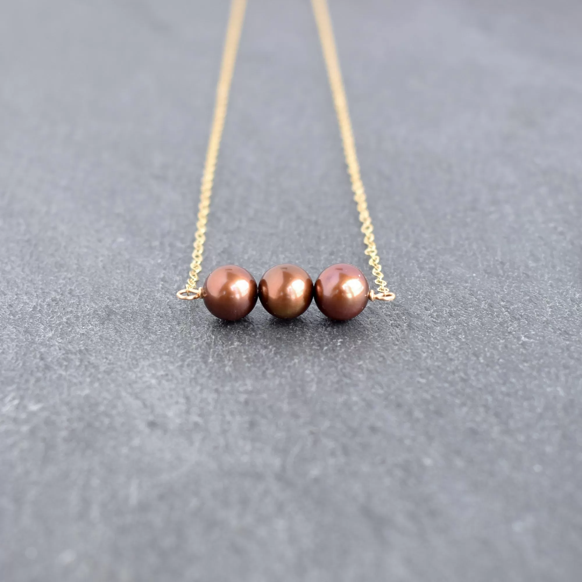 Triple 8mm Chocolate Brown Pearl Necklace