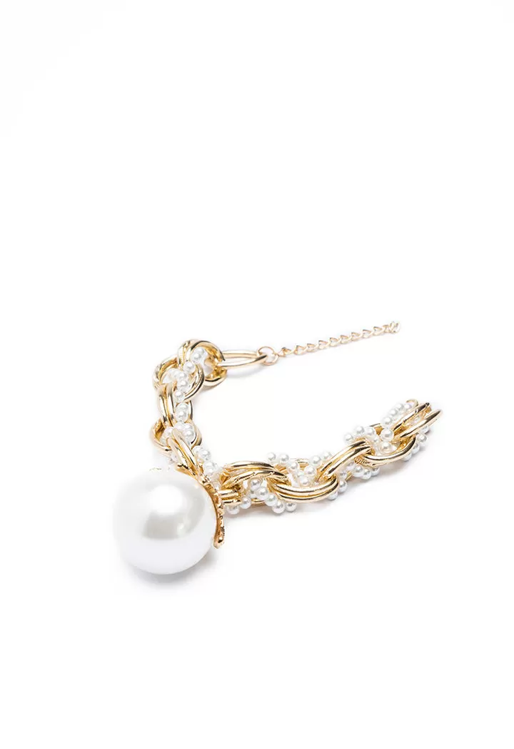 Two Tone Chain Link Twist Braid Pearl Rhinestone Bracelet