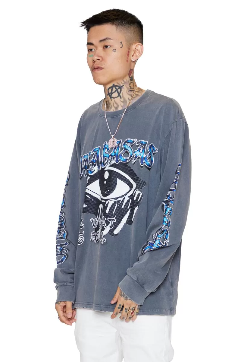 Valabasas WHAT IS REAL VINTAGE GREY LONG SLEEVE TEE (VTGGY)