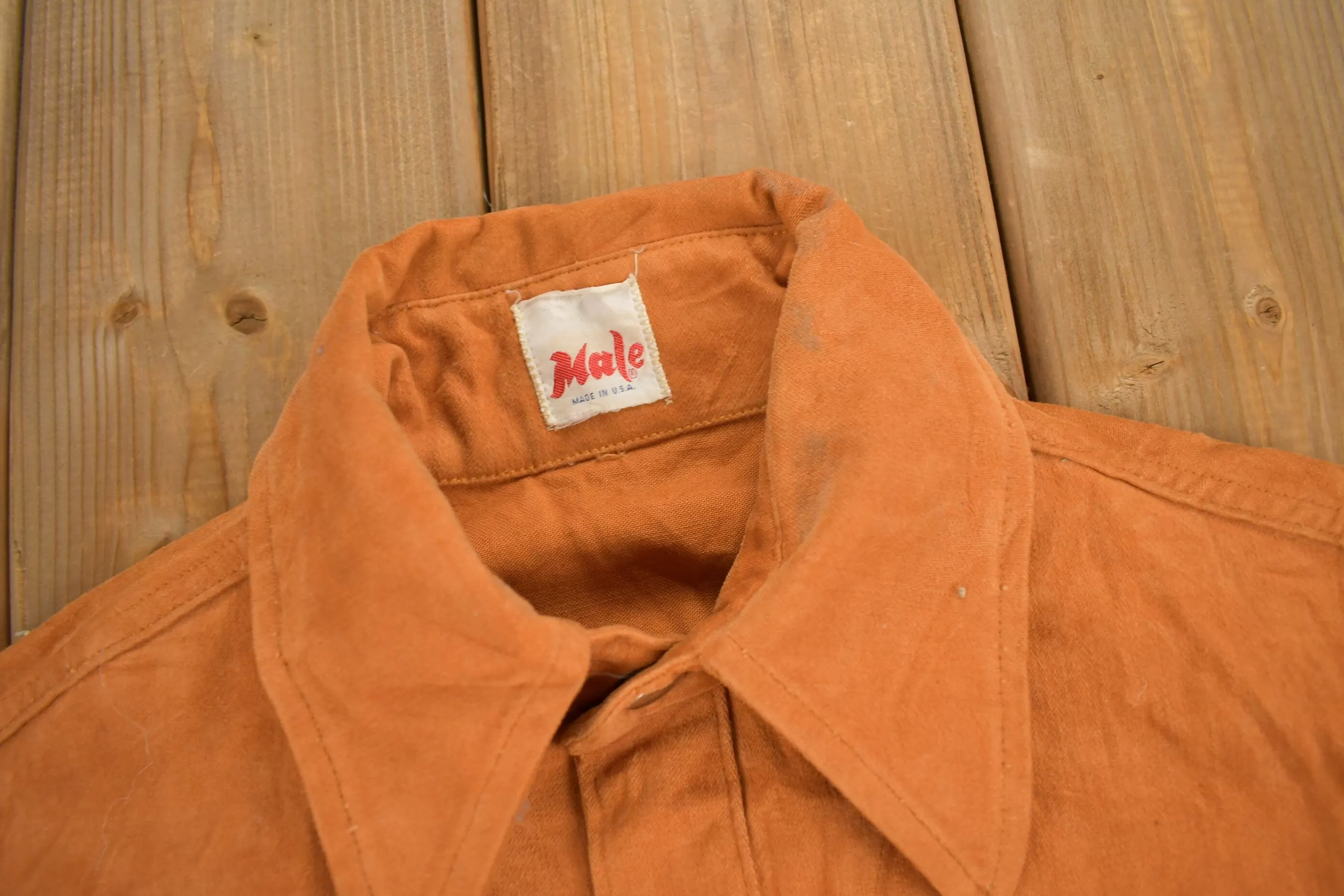 Vintage 1960s Male Burnt Orange Shacket Button Up / Stiff / Heavy Weight / Outdoorsman / True Vintage / Western Style