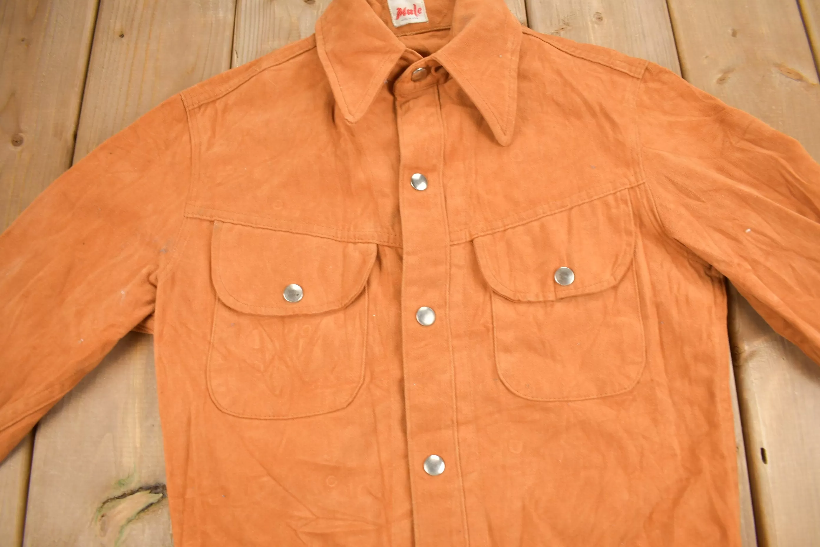 Vintage 1960s Male Burnt Orange Shacket Button Up / Stiff / Heavy Weight / Outdoorsman / True Vintage / Western Style