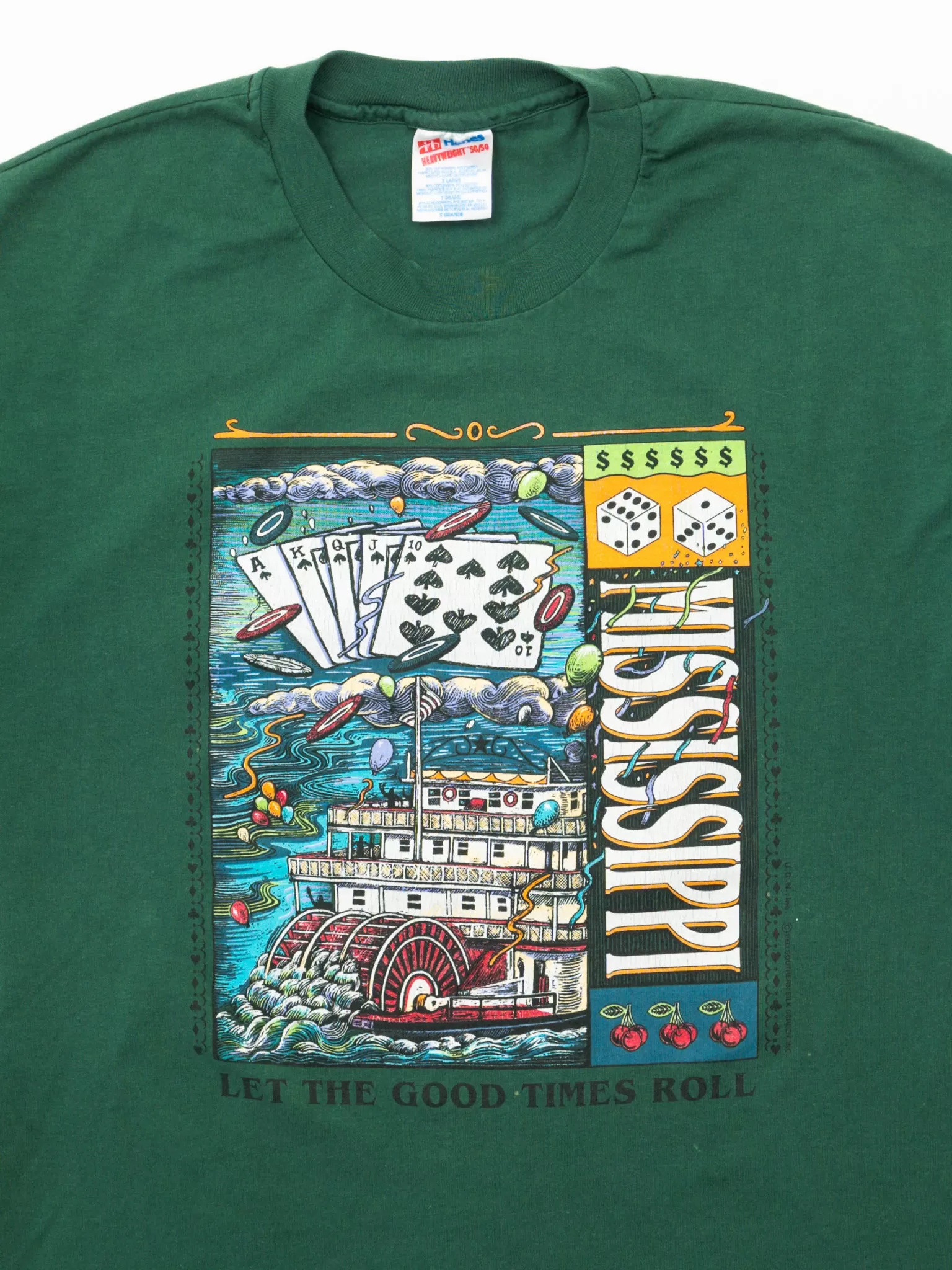 Vintage '93 Green Mississippi Let The Good Times Roll Tee (L)