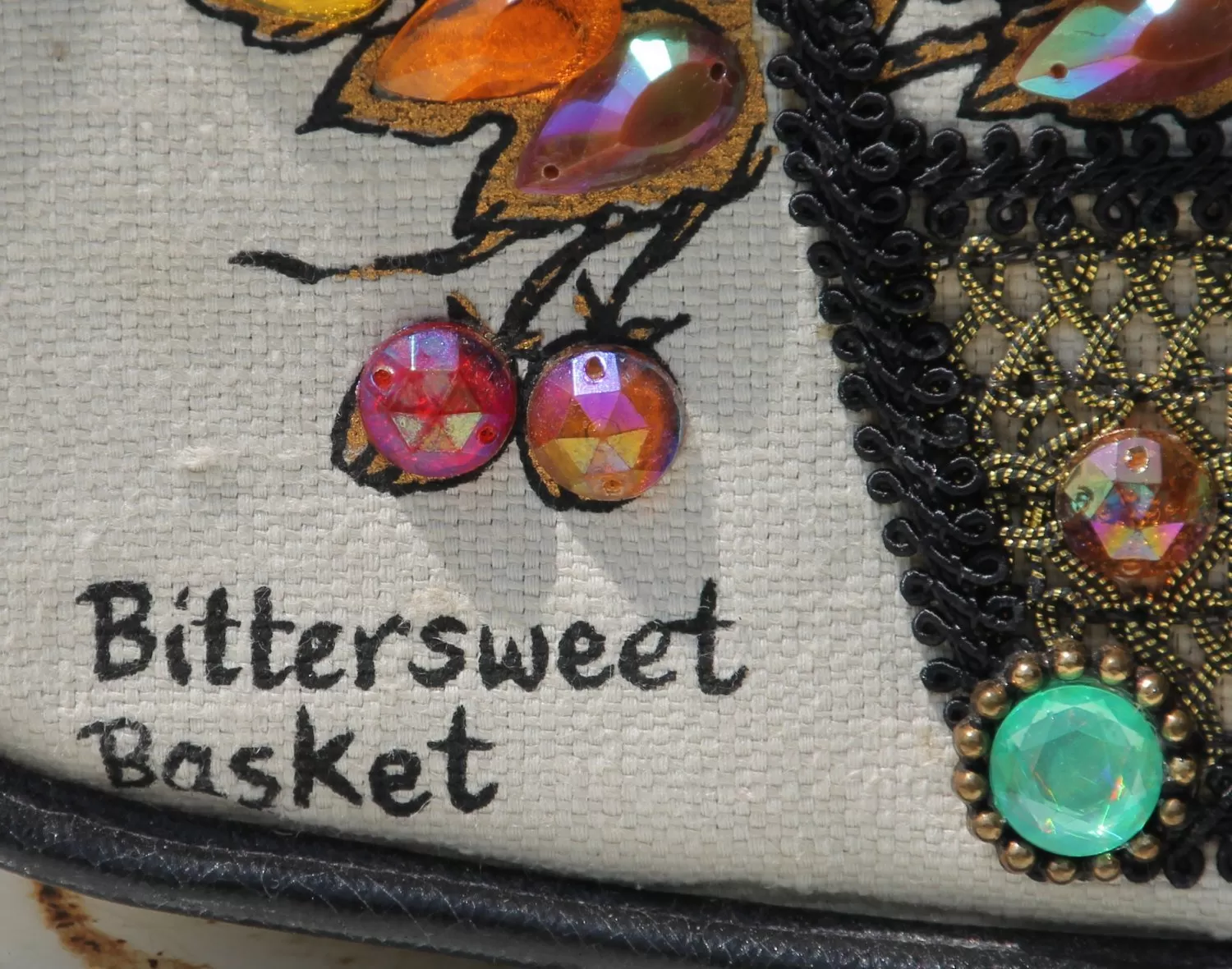 Vintage Enid Collins Clutch / Purse / Handbag Titled Bittersweet Basket with Brown Amber and Orange Jewel Embellished Floral Design. Fashion